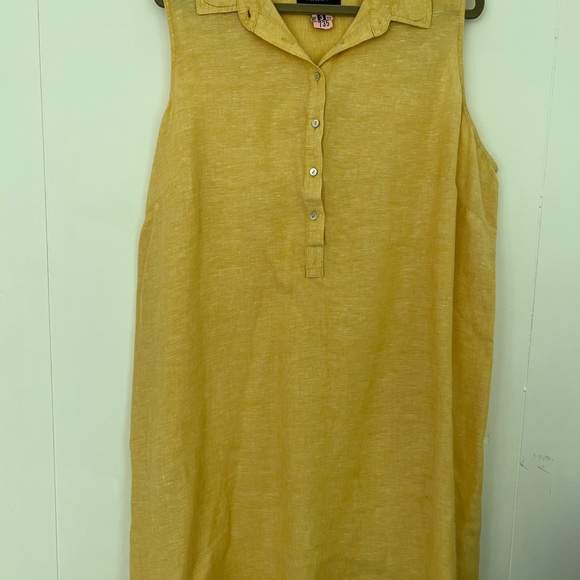 Tahari 100% Linen Yellow Sleeveless Dress Size 2X - Picture 3 of 11